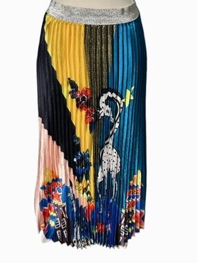 Giraffe Pleated Midi Skirt WHY Dress Large Shiny Accordion Pleat Skirt